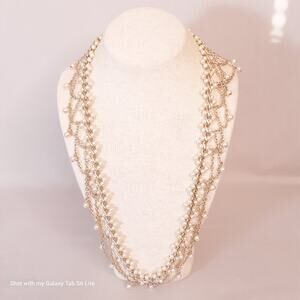 💎Victorian Style Faux Pearl Chandelier Necklace Gold Tone Curb Links